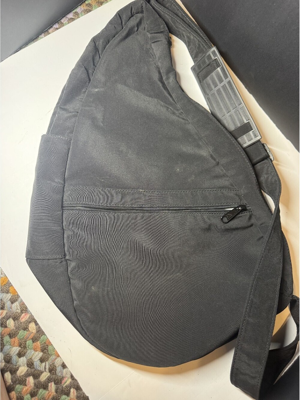 AmeriBag Black Sling Bag, Zip Closure, Adjustable Strap Outer Pockets, Lined USA